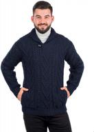 ирландский трикотажный свитер для мужчин: 100% мериносовая шерсть, шалевой воротник, застежка на одну пуговицу и удобные карманы логотип