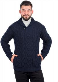 img 4 attached to Irish Cable Knit Sweater For Men: 100% Merino Wool, Shawl Collar, Single Button Closure, And Convenient Pockets