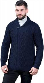 img 3 attached to Irish Cable Knit Sweater For Men: 100% Merino Wool, Shawl Collar, Single Button Closure, And Convenient Pockets