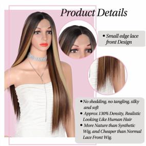 img 2 attached to Get A Natural, Sophisticated Look With Kalyss 26" Long Straight Synthetic Lace Front Wig For Women In Mix Brown-Blonde Colors With Middle Parted Style And Dark Roots