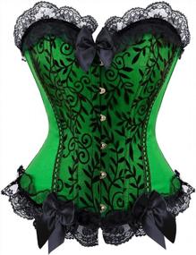 img 4 attached to Women'S Floral Corset With Black Lace Trim Satin Overbust Waist Cincher Bustier