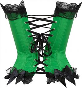 img 2 attached to Women'S Floral Corset With Black Lace Trim Satin Overbust Waist Cincher Bustier