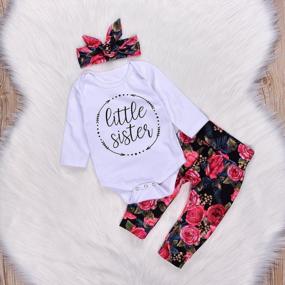 img 3 attached to Adorable Little Sister Outfit: Baby Girl Bodysuit With Floral Pants And Bow Headband