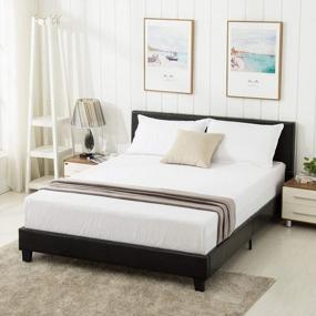 img 1 attached to Queen Size Faux Leather Upholstered Platform Bed Frame With Headboard - No Box Spring Needed - Ideal For Adults, Teens, And Children - Mecor Black