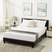 queen size faux leather upholstered platform bed frame with headboard - no box spring needed - ideal for adults, teens, and children - mecor black logo