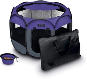 img 4 attached to 🐾 Ruff 'N Ruffus Portable Foldable Pet Playpen: 3 Sizes, Free Carrying Case & Travel Bowl