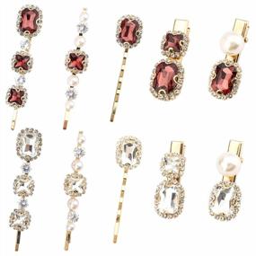 img 4 attached to 10-Piece Vintage Rhinestone Hair Pins Set: Burgundy & White Crystal Bobby Pins For Women'S Headwear Accessories