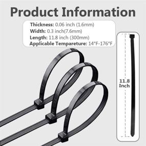 img 3 attached to 🔗 200 Pack Heavy Duty Black Zip Ties - 11.8 Inch Cable Ties with 120LB Tensile Strength - UV Resistant Nylon Zipties