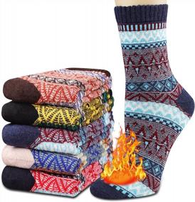 img 4 attached to Heatuff Womens Thick Wool Socks Thermal Warm Winter Crew Socks 5 Pairs Multicolors