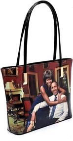 img 2 attached to Magazine Collage Michelle Printed Matching Women's Handbags & Wallets ~ Totes