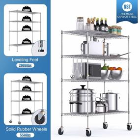 img 3 attached to Get Organized With Luxspire'S Heavy-Duty Adjustable 4-Tier Wire Shelving - NSF-Certified And On Wheels For Easy Transport!