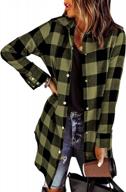 women's color block plaid shacket jacket v neck button down blouse tops flannel shirt jackets coats logo