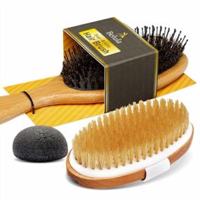 img 4 attached to Dry Brushing Body Brush & Detangling Boar Bristle Hair Brush Set - Skin & Hair Care Kit To Brighten, Tighten And Restore Shine & Texture.