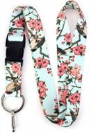 usa-made premium lanyard with buckle and flat ring: buttonsmith's hiroshige cherry blossoms design logo