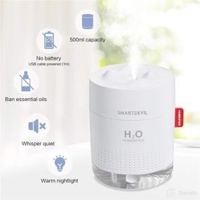 img 3 attached to 🌬️ SmartDevil Small Humidifiers - 500ml Desk Humidifiers with Whisper-Quiet Operation, Night Light Function, Two Spray Modes, and Auto Shut-Off - Ideal for Bedroom, Baby's Room, Office, and Home (White)