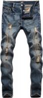 zlz men's blue black ripped distressed jeans - fashionable streetwear for a slim fit look! logo