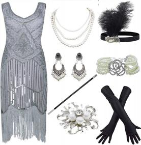 img 4 attached to Channel Your Inner Flapper With The Stunning Fringed Paisley Plus Size Dress And Accessories Set Of The 1920S Gatsby Era