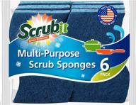 🧽 scrubit non-scratch dual-sided dishwashing sponges for kitchen - set of 6 blue scrub sponges logo