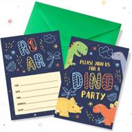 vibrant dinosaur birthday invitations - pack of 20 with green envelopes for boys' roaring bday party - colorful 5" x 7" dino design for kids logo
