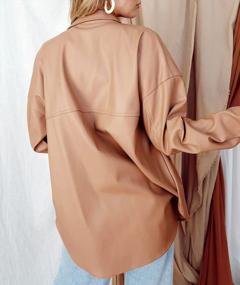 img 2 attached to Oversized Solid Leather Shacket Coat For Women With Lapel Button Up And Pockets