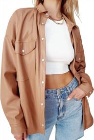 img 4 attached to Oversized Solid Leather Shacket Coat For Women With Lapel Button Up And Pockets