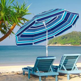 img 3 attached to KITADIN 7.5FT Beach Umbrella For Sand Portable Outdoor Beach Umbrella With Sand Anchor Fiberglass Rib Push Button Tilt And Carry Bag Blue&White