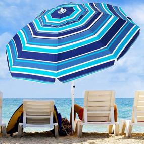 img 4 attached to KITADIN 7.5FT Beach Umbrella For Sand Portable Outdoor Beach Umbrella With Sand Anchor Fiberglass Rib Push Button Tilt And Carry Bag Blue&White