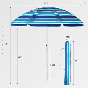 img 2 attached to KITADIN 7.5FT Beach Umbrella For Sand Portable Outdoor Beach Umbrella With Sand Anchor Fiberglass Rib Push Button Tilt And Carry Bag Blue&White