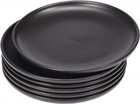 img 4 attached to Set Of 6 Matte Black Porcelain Dinner Plates, 10-Inch Large Round Serving Plates - Elegant For Steak, Pasta, Dessert, And Salad By BonNoces