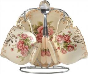 img 4 attached to Vintage Floral Porcelain Tea Cups: YOLIFE'S Set Of 2 Cups And Saucers - 8 Oz