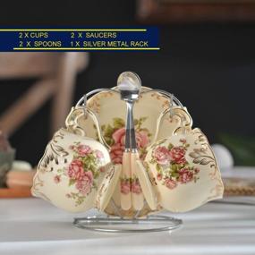 img 2 attached to Vintage Floral Porcelain Tea Cups: YOLIFE'S Set Of 2 Cups And Saucers - 8 Oz