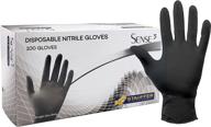 🧤 stauffer sense3 black nitrile gloves - latex free, 3 mil, 9.5&#34; long cuff, powder free, tough &amp; strong logo