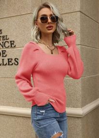 img 2 attached to Chunky Knitted Pullover Jumper With Long Lantern Sleeves And Square Neckline For Women - Bigyonger Sweater Fit For Fashionable Winter Wear