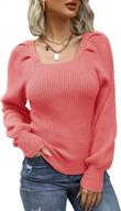 chunky knitted pullover jumper with long lantern sleeves and square neckline for women - bigyonger sweater fit for fashionable winter wear logo
