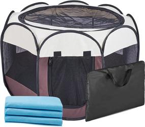 img 4 attached to 🐶 Ztinng Portable Foldable Pet Puppy Playpen: Free Carrying Case, Pee Pads, & Water-Resistant Shade Cover!