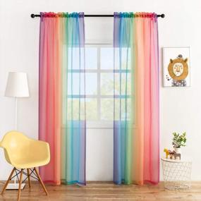 img 4 attached to Transform Your Space With Anjee'S Ombre Rainbow Sheer Curtains - 84 Inches Long And Perfect For Kid'S Rooms, Nurseries And Patios