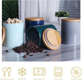img 2 attached to Ceramic Canister 300Ml, 77L Food Storage Jar Airtight Seal Wooden Lid Coffee Tea Sugar Spice Container Turquoise