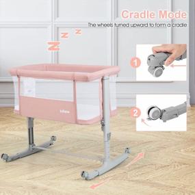 img 3 attached to INFANS 3-In-1 Portable Baby Bassinet Bedside Sleeper With Mattress, Travel Bag, Wheels And Full Mesh, 5 Height Adjustable & Easy To Assemble Cradle Co Sleeper Stationary Rocker (Pink)
