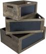 rustic small nesting crate box set with chalkboard panel - decorative storage organizer bin - 3 pieces - torched wood finish logo