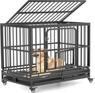 🐾 premium 38-inch heavy duty dog crate - ideal dog kennel for small, medium, and large dogs - sturdy metal escape proof dog cage - includes removable tray & lockable wheels логотип