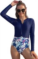 shekini long sleeve one piece swimsuit with printed design, uv protection for women's swimwear logo