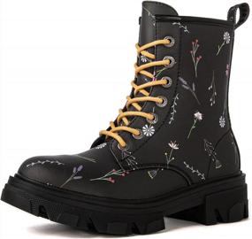 img 4 attached to Stylish Low-Heeled Combat Boots For Women: Get Your Hands On The Globalwin Lace Up Booties!