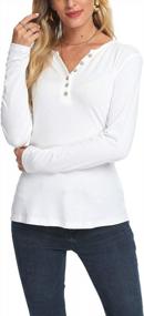 img 1 attached to Womens Long Sleeve V-Neck Henley Button Blouse Slim Fit Tops Shirt