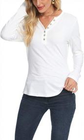 img 2 attached to Womens Long Sleeve V-Neck Henley Button Blouse Slim Fit Tops Shirt