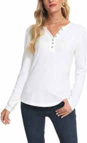 img 3 attached to Womens Long Sleeve V-Neck Henley Button Blouse Slim Fit Tops Shirt