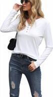 womens long sleeve v-neck henley button blouse slim fit tops shirt logo