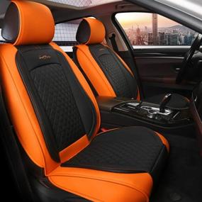 img 4 attached to Orange And Black Luxury Leather Front Seat Covers For Cars, SUVs, Mini Vans, And Pickups - Fits Most Vehicles - 1 Pair - Featuring Giant Panda Design