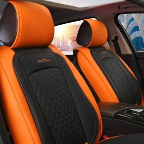 img 1 attached to Orange And Black Luxury Leather Front Seat Covers For Cars, SUVs, Mini Vans, And Pickups - Fits Most Vehicles - 1 Pair - Featuring Giant Panda Design