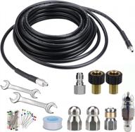 50ft sewer jetter kit for pressure washer - drain cleaning hose with pointed, button nose, corner jet and rotating nozzles - orifice 4.0, 4.5 - 4400psi - by creexeon logo