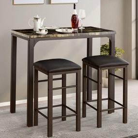 img 2 attached to Rustic Charm: VECELO 3-Piece Pub Dining Set With Counter Height Breakfast Table And 2 Bar Stools